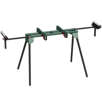 HOMCOM Suporte para Serra de Meia-Esquadria Universal com Rolos Extensíveis 94-195 cm Ajustável e Dobrável Carga 150 kg Verde