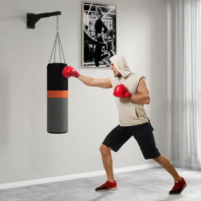 SPORTNOW Suporte para Saco de Boxe de Parede com Distância Ajustável de 45-65 cm Gancho Giratório de 360° e Correntes Preto