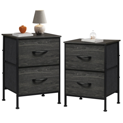 Nachttisch mit 2 Stoffschubladen, großer Stauraum, wasserfeste Holzplatte, 39.8x29.8x63.1 cm, Schwarz