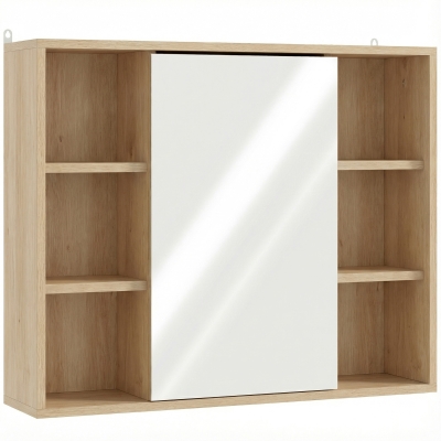 HOMCOM Meuble Salle de Bain Bois Naturel avec Miroir 60cm