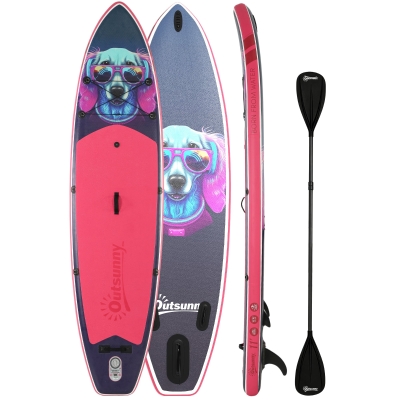 Outsunny SUP gonflabil cu scaun, vâslă și accesorii, din plastic și EVA, 335x82x15 cm, albastru și roz