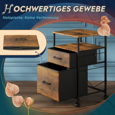 Mobiler Rollcontainer, zwei stoffbezogene Schubladen, platzsparendes Industrie-Design, 39x40x67.5 cm, Braun