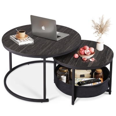 Couchtisch 2er-Set, flexibles 2‑in‑1-Design, modernes Design, 80x80x48.2 cm, Schwarz