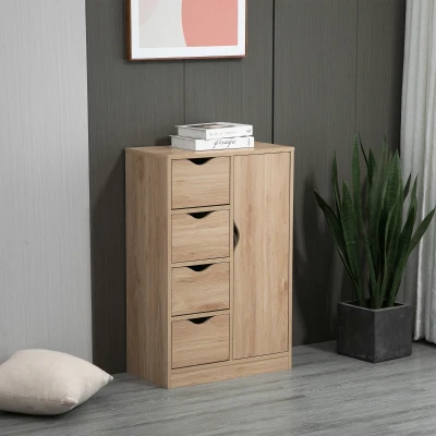 HOMCOM Freestanding Bathroom Cabinet 4 Drawers Natural
