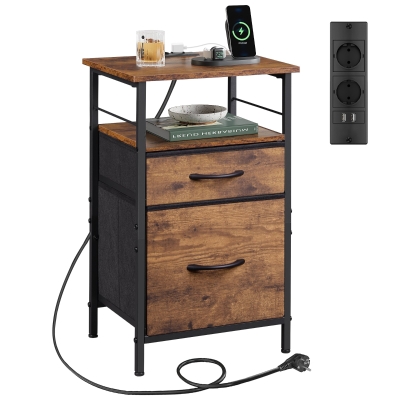 Nachttisch mit Ladefunktion, großer Stauraum, passend für Schlafzimmer, Wohnzimmer und Büro, 39.8x29.8x64.2 cm, Braun