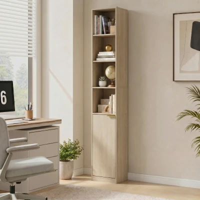 HOMCOM 6-Tier Bookcase Cabinet Adjustable Shelves Oak Wood Effect
