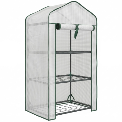 Outsunny Invernadero de Jardín con 3 Estantes 1 Puerta con Cremallera para Cultivo de Plantas 59x39x127 cm Blanco
