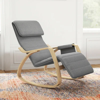 HOMCOM Fauteuil à Bascule Relax avec Repose-Pieds Gris