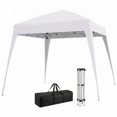 Outsunny Carpa Plegable 2,4x2,4 m, Pop-up, Cenador Pabellón de Jardín, Altura Ajustable con Bolsa de Transporte, Anti-UV, Impermeable, Gazebo para Camping, Fiestas, Exterior, Blanco