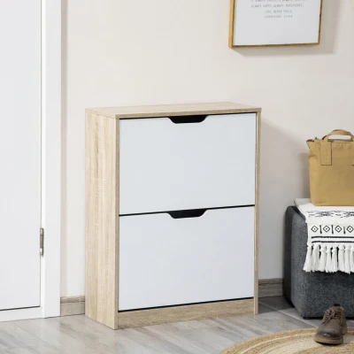 HOMCOM Armoire à Chaussures 2 Tiroirs Bois Blanc 8 Paires