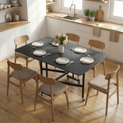 HOMCOM Mesa de Comedor Plegable para 4-6 Personas con Ruedas y Alas Abatibles Mesa Abatible para Cocina 120x80x73cm Negro