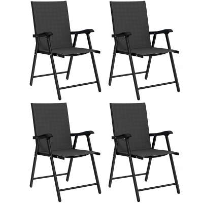 Outsunny Chaises de Jardin Pliantes Acier Noir Haut Dossier x4