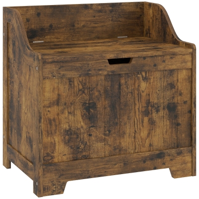 HOMCOM Coffre Bois Rangement Salon Charnière Sécurité Brun Rustique