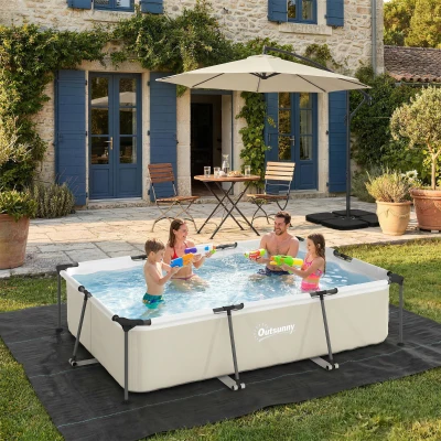 Outsunny Piscine Rectangulaire 316x238x66cm PVC Gris Pompe 3701L