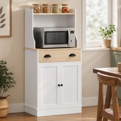 HOMCOM Mikrowellenschrank für Küche mit offenem Fach 1 Schublade und 2-türigem Schrank 61 x 35 x 125,4 cm Eiche