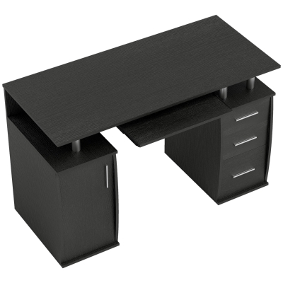 HOMCOM Escritorio de ordenador 120 x 55 cm con bandeja para teclado, 3 cajones, para dormitorio, hogar, negro