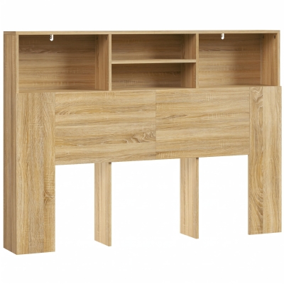 HOMCOM Cabeceira de Cama 140 cm com Arrumação e 4 Compartimentos Abertos, Carvalho