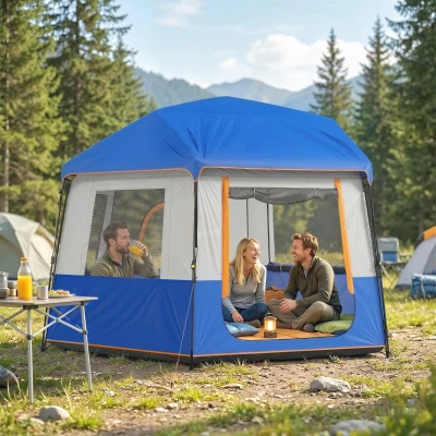 Outsunny Cabin Tent 4-Person Waterproof with Bag Blue