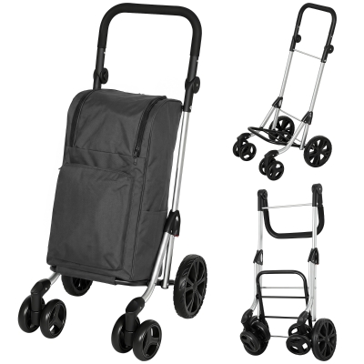 HOMCOM Trolley de compras, bolsa de 46 litros, carrinho dobrável com bolsa térmica, alça ajustável, estrutura de alumínio, cinza escuro