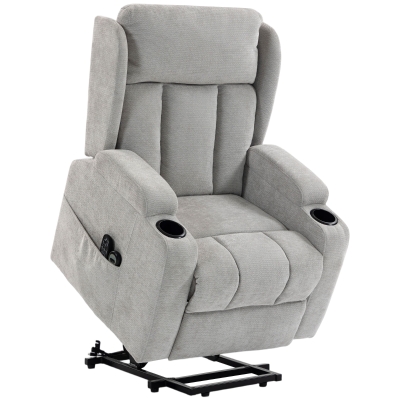 HOMCOM Elektrischer Aufstehsessel mit Massage und Heizung, Elektrischer Relaxsessel aus Chenille, Klappbares Kopfteil, Hellgrau