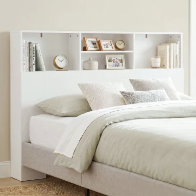 HOMCOM Cabeceira de Cama 140 cm com Arrumação e 4 Compartimentos Abertos para Quarto Branca