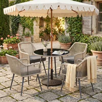 Outsunny Parasol Ø264cm Inclinable Anti-UV Polyester Crème