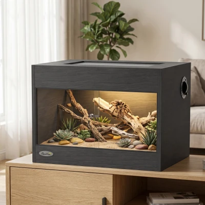 PawHut Reptile Terrarium Glass Lock Top Ventilation 60x45x45cm Black