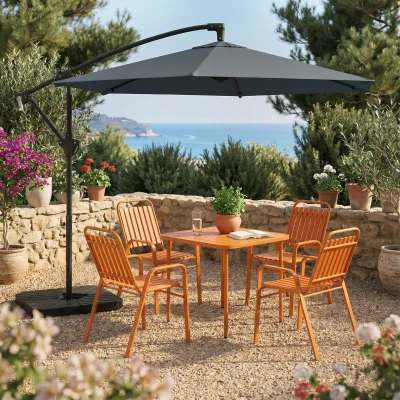 Outsunny Parasol Déporté Ø300cm Gris Verrouillage avec Base