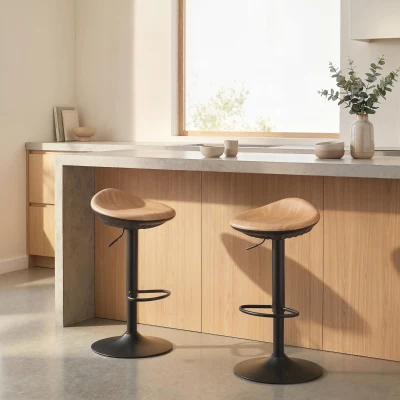 HOMCOM Tabourets de Bar Pivotants Réglables Chêne (Lot de 2)