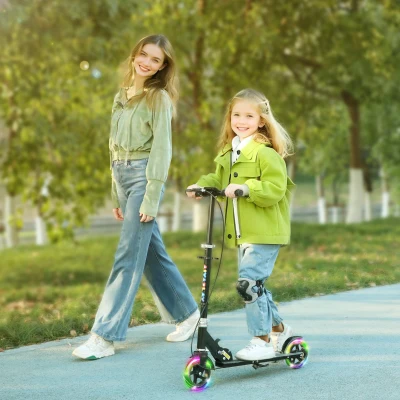 AIYAPLAY Trottinette Enfant Pliable 2 Roues LED Hauteur Réglable Noir