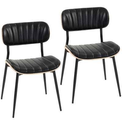 HOMCOM 2er-Set Esszimmerstühle, Stühle ohne Armlehnen, geschwungene Rückenlehne & PU-gepolsterte Sitzfläche, Schwarz