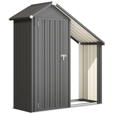 Outsunny Holzlager für draußen mit Werkzeugschrank, 0,77 m², 150x66x162 cm, aus verzinktem Stahl, Dunkelgrau
