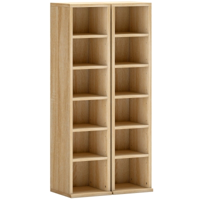 HOMCOM Set de 2 Estanterías para CDs y DVDs con 12 Compartimentos Estantes Ajustables 21x22,5x88,5 cm Roble