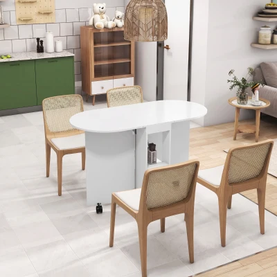HOMCOM Table Pliante Cuisine 4 Pers. 2 Abattants 2 Étagères Blanc