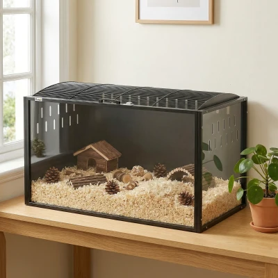 PawHut Grande Cage Hamster 105x51x53cm Acier Noir Transparent