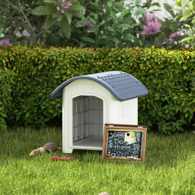 PawHut Niche Chien Extérieur Plastique Toit Imperméable Gris