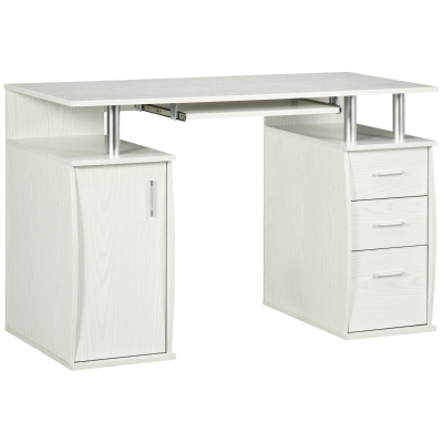 HOMCOM Escritorio de ordenador, escritorio informático 120 x 55 cm con bandeja para teclado, 3 cajones, para dormitorio, hogar, blanco