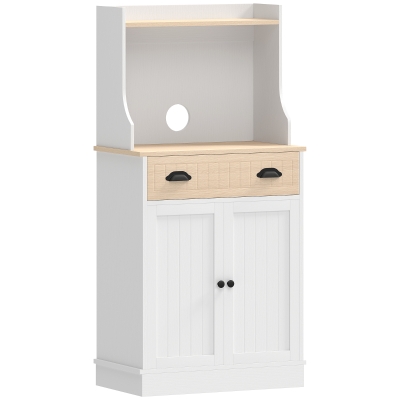 HOMCOM Mueble armario para microondas para cocina con espacio abierto 1 cajón y armario 2 puertas 61 x 35 x 125,4 cm roble