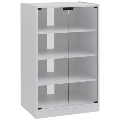 HOMCOM Hi-Fi Stand 4-Tier Adjustable Shelves Glass Doors White