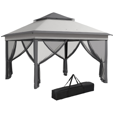 Outsunny Carpa Plegable 3,26x3,26x2,72 m con Doble Techo Altura Ajustable Mosquiteras Protección UV30+ y Bolsa de Transporte Gris