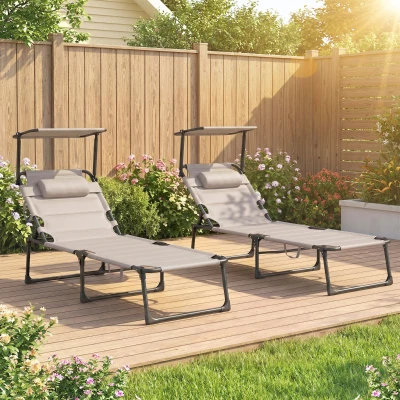 Outsunny Lot de 2 Transats Pliables Dossier Réglable Kaki