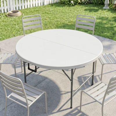 Outsunny Table Ronde Pliante Jardin Ø122cm 6 Pers Métal