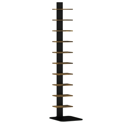 HOMCOM Regal-Turm 11 Ablagen, hohes schmales platzsparendes Regal, Rustikales Braun
