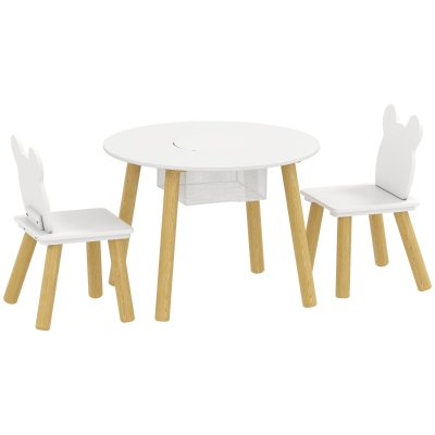 AIYAPLAY Kids Table Set 3-Piece Bear Backrest Mesh Bag White
