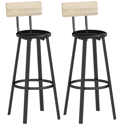 HOMCOM Juego de 2 Taburetes Altos de Cocina con Respaldo y Reposapiés Tapizados de PU Asiento de 75,5 cm Natural y Negro