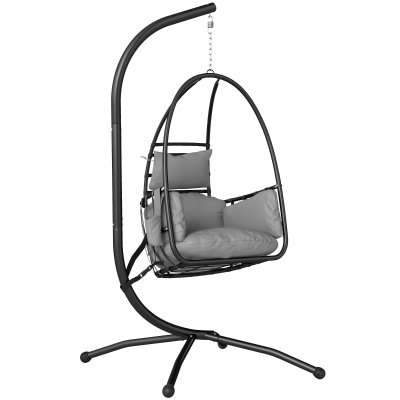 Outsunny Hanging Egg Chair Foldable Basket Stand Dark Grey