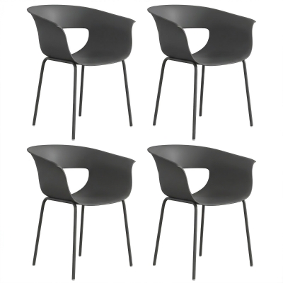 Set 4 Scaune Grădină din PP și Metal, Spătar Perforat, 61x51x74 cm, Gri