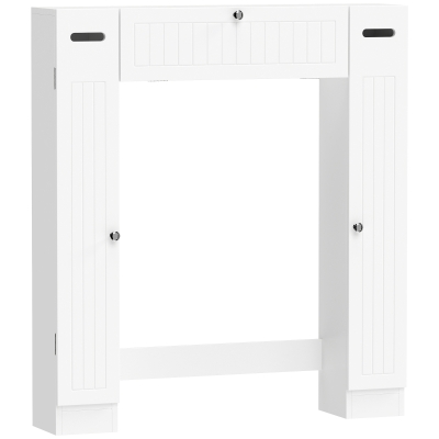 HOMCOM Mueble sobre Inodoro con 2 Armarios Cajón Abatible Portapapeles y Estantes Ajustables 88x18x98 cm Blanco