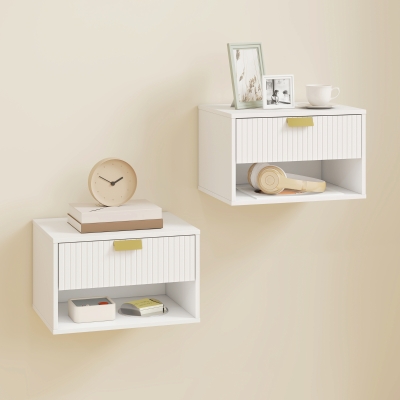 Set de 2 Noptiere Suspendate, Montate pe Perete, 40x30x25 cm, Alb