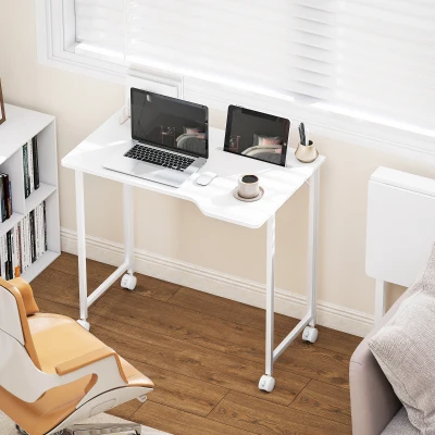 HOMCOM Folding Desk with Wheels White Wood-Effect